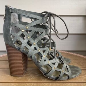 G by Guess Faux Suede Ankle Boot Sandals‎ Lattice Weave Bootie Women’s Size 8